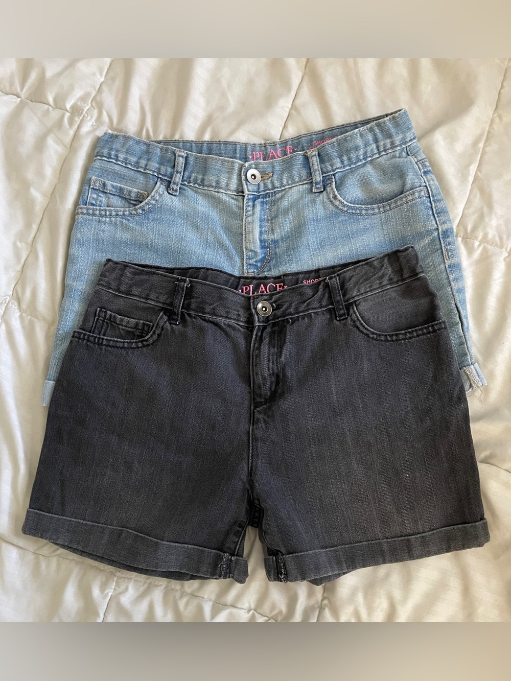 The Children's Place Girls Denim Shortie Shorts Size 14 Lot Of 2 Blue, Black